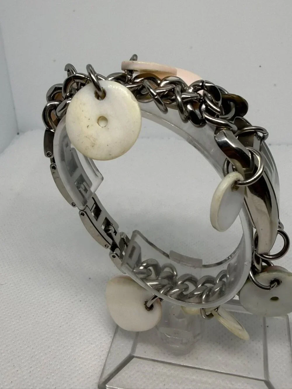 Fossil F2 Women's Charm Bracelet Watch Stainless Steel Mother of Pearl Dial FS-1